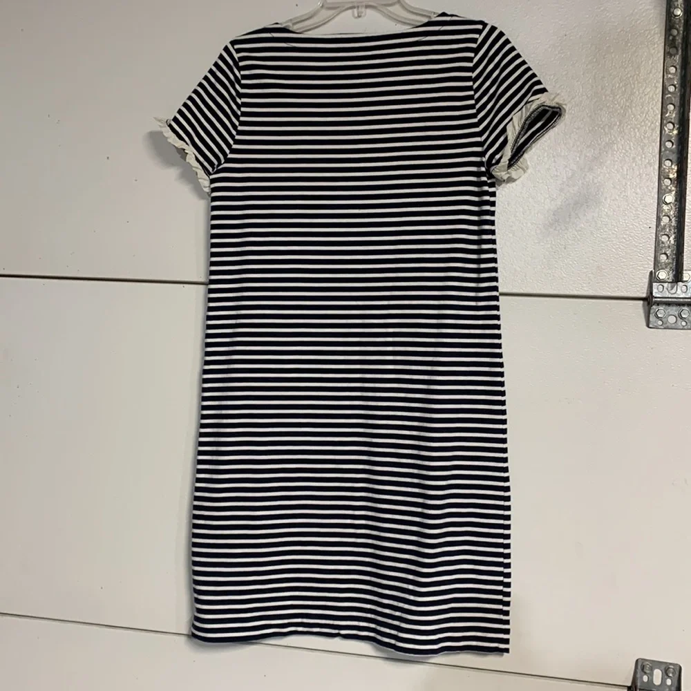 J CREW WOMENS NAVY WHITE STRIPE MINI DRESS RUFFLE SLEEVE SMALL